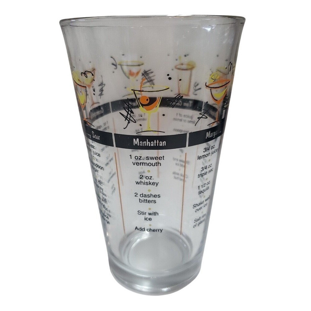 Retro Atomic Style Cocktail Recipe Mixing Glass‎ Libbey MCM Design Barware 16oz